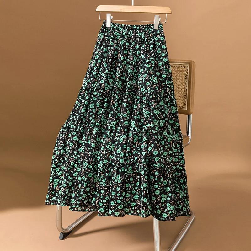 Top Brand Spring Summer Plus-size Floral High-waisted Slimming A-line Skirt For Women